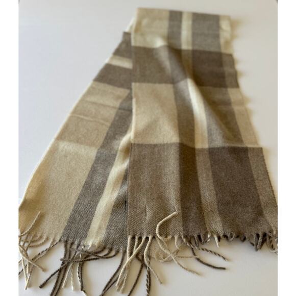 Italian Woollen Treasures Accessories - nwt Italian 100% Wool Plaid Scarf | Neutral Taupe Beige